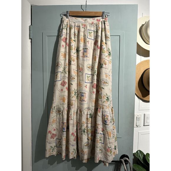 Abercrombie & Fitch Tiered Linen Midi Skirt Multi Print Small Tall Bloggers - Picture 4 of 9